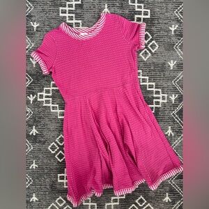 Hanna Andersson girls dress size 6/7 reversible polka dot stripes pink